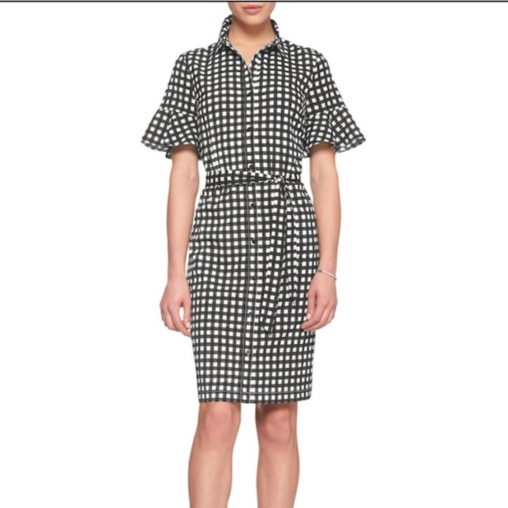 Banana Republic Print Ruffle Sleeve Shirtdress